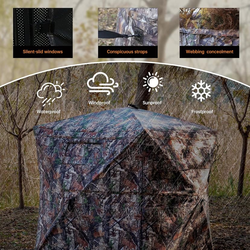 Hunting Blind - 2-3 Person & 3-4 Person 360 Degree See Through Ground Blinds for Hunting Deer and Turkey, Pop Up Deer Blind with Diamond-Shaped Door, Mud Flap, Portable Carry Bag