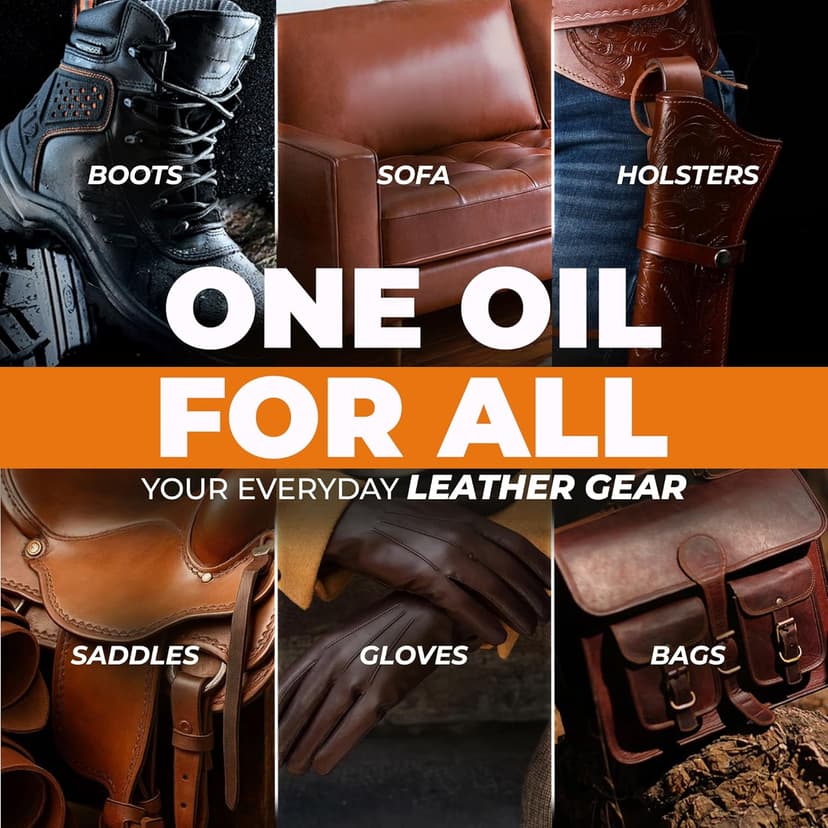 Leather Boot Oil for Work & Cowboy Boots – Deep-Conditioning Formula, Restore and Protects Dry, Cracked Leather, Complete Boots and Shoes Conditioner Care Kit w/ Applicator & Polishing Cloth 8oz