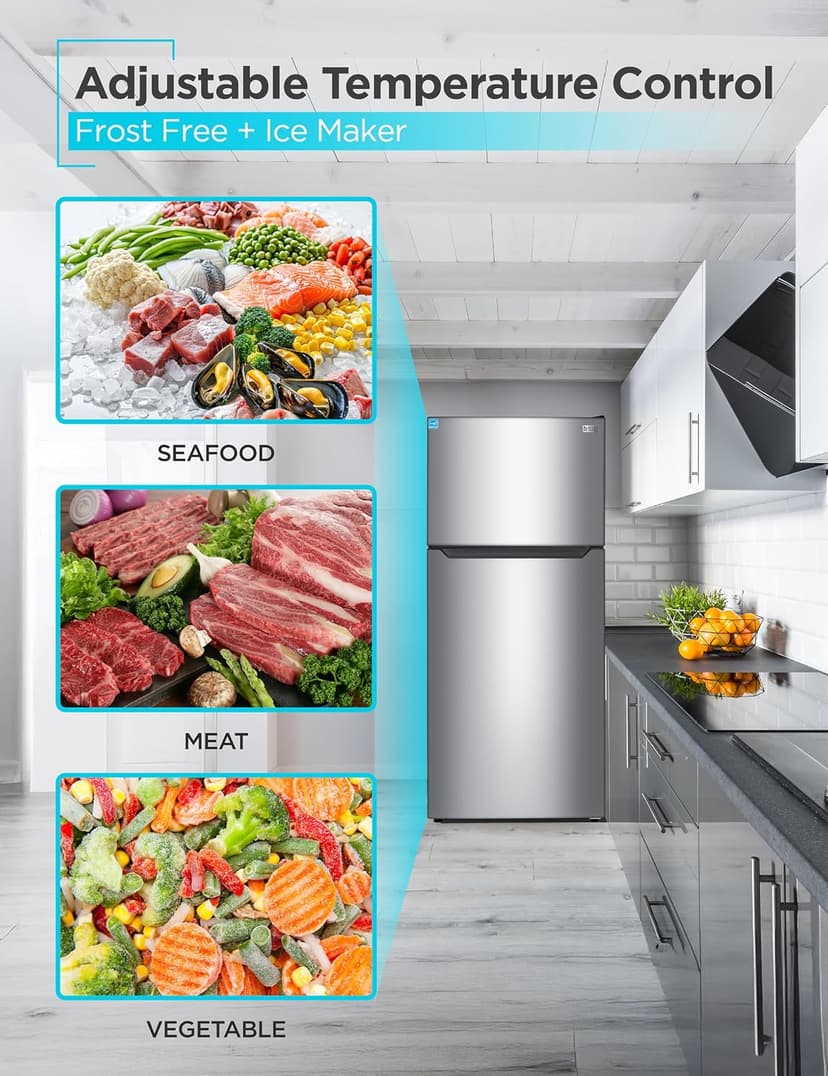 BLACK+DECKER 18.1 Cu. Ft. Top Mount Refrigerator with Ice Maker, 2-Door Refrigerator with Top Freezer, Freezer with Icemaker and Adjustable Temperature Control, ENERGY STAR, BR1810HIMS, Stainless Look