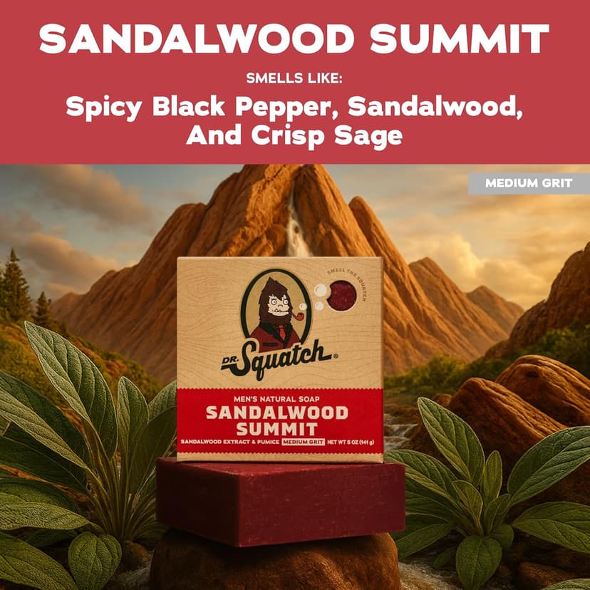 Cleansing Cold Process Soap with Natural Oils, Gifts for Men (Sandalwood Summit) Dr. Squatch Natural Men’s Bar Soap, Body Soap Bar (5oz, 3-Pack) B0F8RFB9RJ
