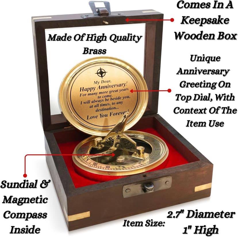 OakiWay Anniversary Sundial Compass Gift for Him or Her - Unique Gift Ideas for Husband or Wife, Men Wedding Anniversary 50th 40th 25th 20th Year Celebration, Gift Card Included