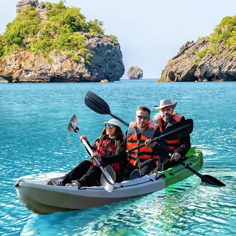 Fishing Kayaks, 12.4FT Sit on Top Kayak for 2-3 Person Adults with Paddle & Comfortable Seat, Capacity of 600LBS, Hard Shell Recreational Ocean Kayak Boat, Green