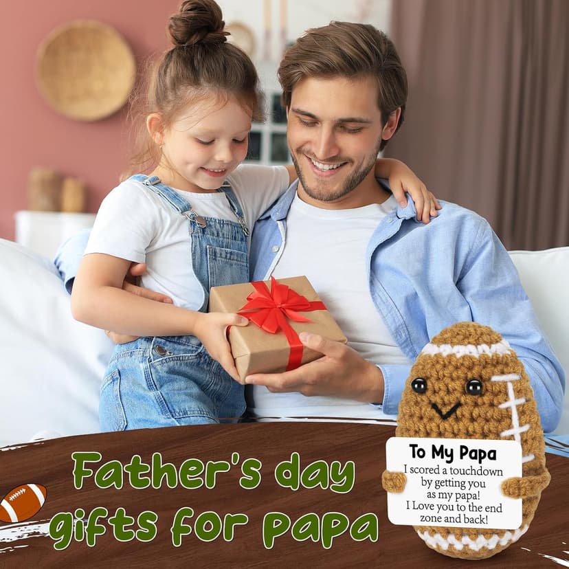 Positive Handmade Crochet Dad Gifts, Funny Small Gift for Dads, I Love You Papa Gift Idea, Unique Football Doll for Bonus Dad BiuNiuring Papa Fathers Christmas Birthday Gifts from Daughter Son Wife B0GDFSDRNZ
