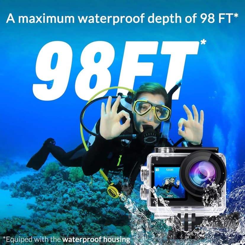 icefox i8 20MP 5X Zoom Action Camera with EIS, WiFi Remote Control, Waterproof Underwater Camera for Snorkeling Cycling Vlogging