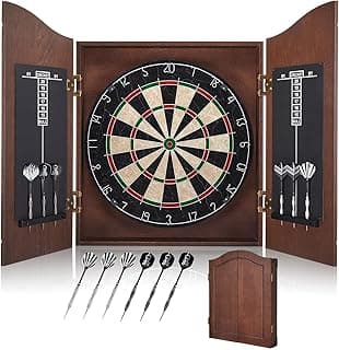 Yirinatek Sisal Dart Board Cabinet Sets, Decorative Dart Boards for Adults [6*Steel Darts] - Wooden Dartboard Cabinet with Integrated Scoreboard for Family Game Rooms
