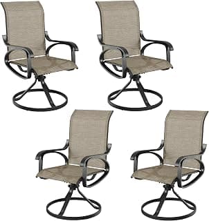 Patio Swivel Chairs Set of 4, All Weather Outdoor Rocking Chair with Textilene Breathable Back, Metal Frame, Patio Dining Chair for Backyard, Garde, Porch and Deck (4, Dark Brown)