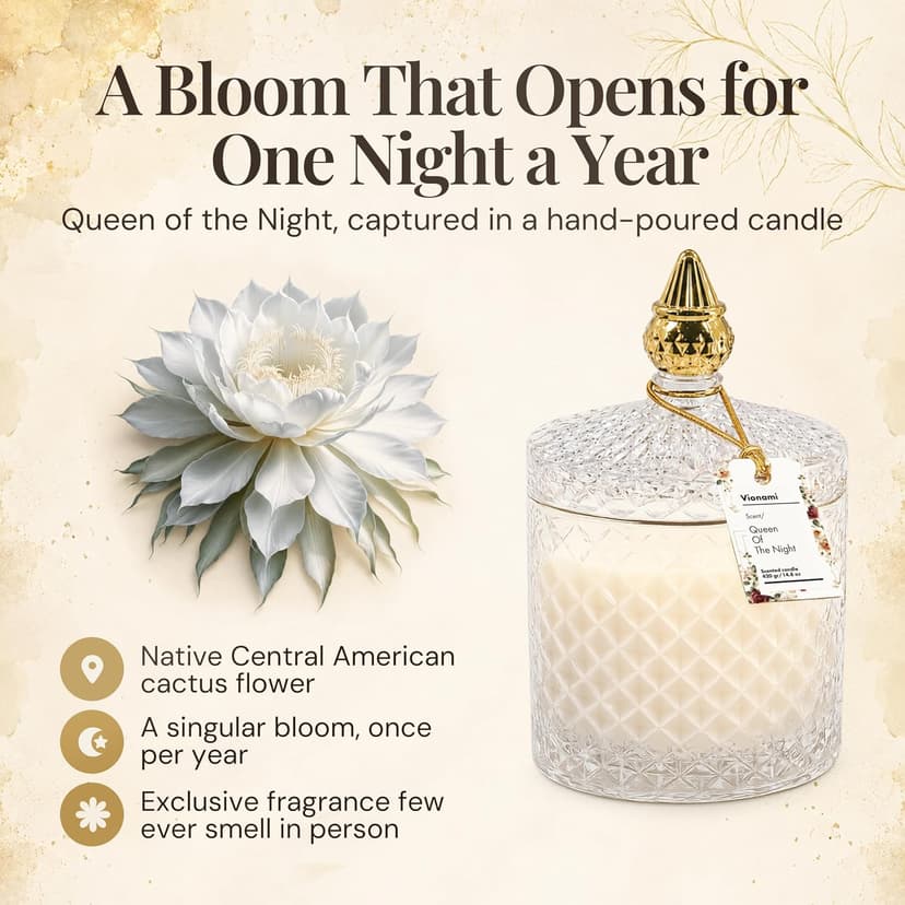 Decorative Soy Candles Birthday Gifts for Women, Elegant Glass Jar, 14.8oz, 80Hr Long Lasting Burn, Luxury Candles for Women VIONAMI Queen of The Night Rare Flower Fragrance Luxury Scented Candle Gift B0FBMNBQ3D