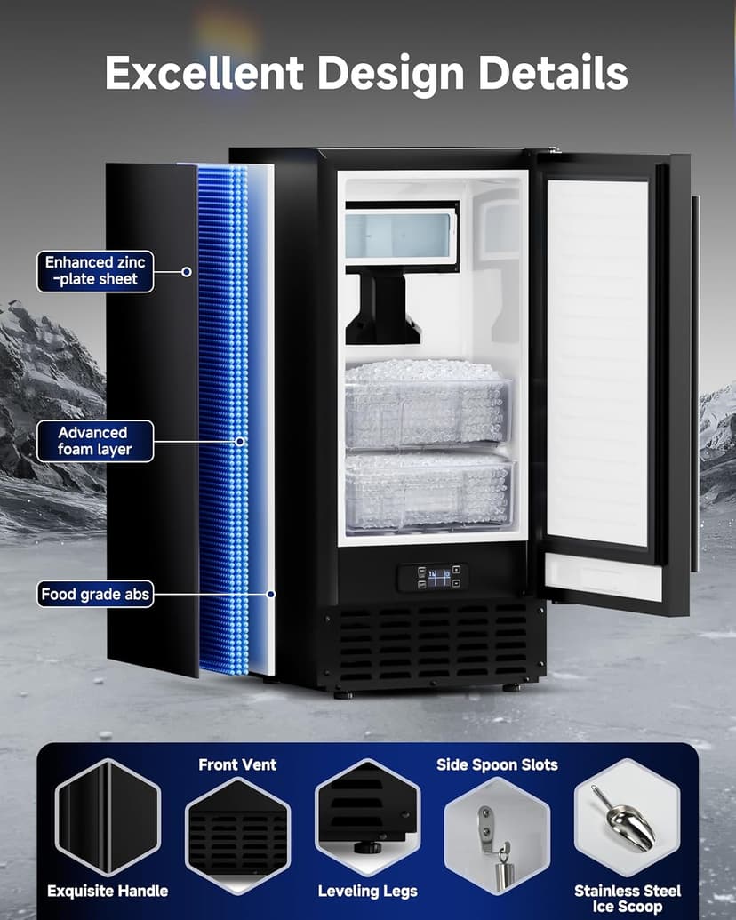 Under Counter Nugget Ice Maker, 70 lbs/Day Nugget Ice Machine, Built-in or Freestanding Ice Maker with 2-Drawer Ice Baskets, Auto-Cleaning & 24H Timer for Home and Bar Use
