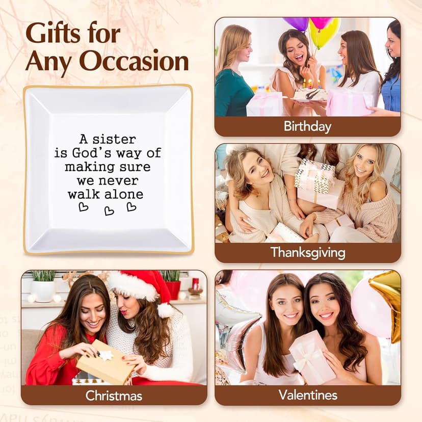 Sister Gifts, Mother's Day Gifts for Sister Ring Dish- A Sister is God's Way of Making Sure We Never Walk Alone- Birthdays Christmas Wedding Gifts for Sister, Soul Sister, Best Friends, Sister in Law