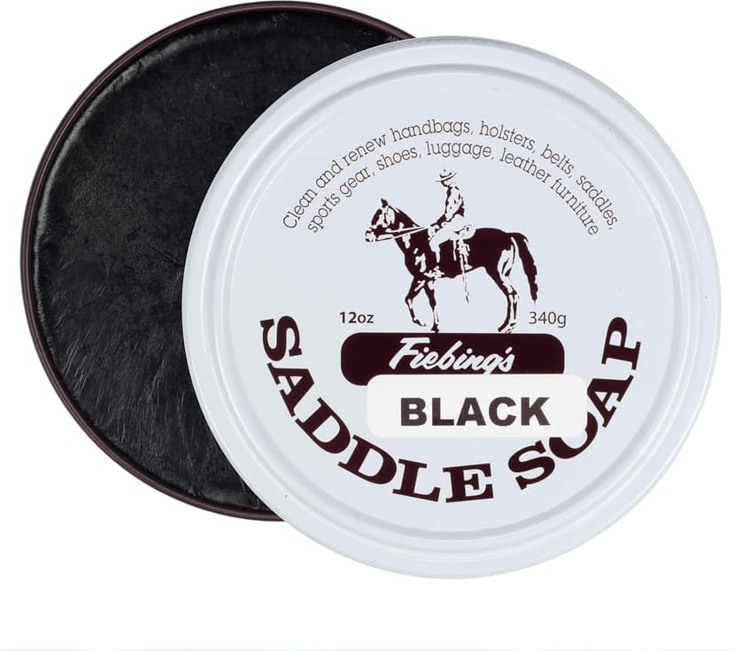 Fiebing's Black Saddle Soap (12oz) - Leather Cleaner & Conditioner - Soften, Protect, Restore & Renew Leathercraft, Car Seat, Belts, Shoes, Luggage, Furniture, Purses, Boots, Bags, Sports & Horse Gear