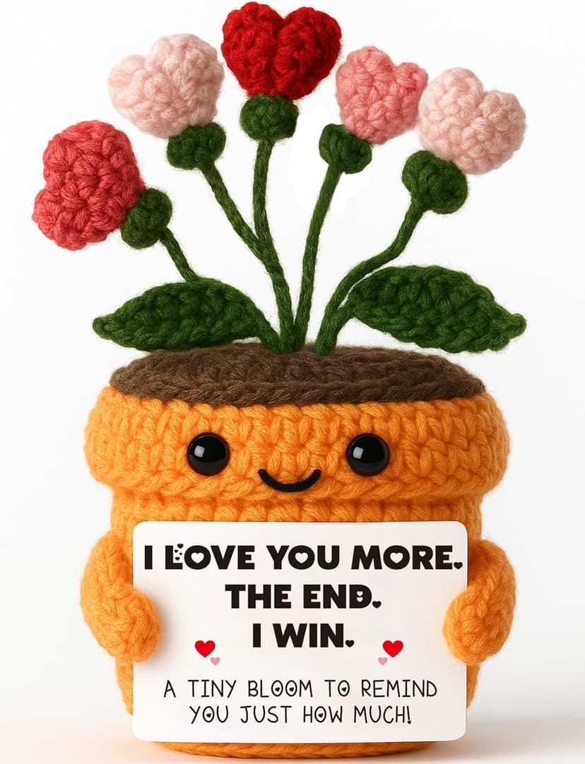 MAMAGIFTREE for Women, Crochet Heart Flower with I Love You More Card, Romantic Gift for Girlfriend Wife, Couple Keepsake