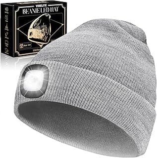 VIBELITE LED Beanie Hat with Light, USB Rechargeable LED Headlamp, Christmas Gifts for Men, Stocking Stuffers for Teen Boys, Dad, Husband, Father, Grey