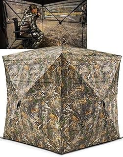 TIDEWE Hunting Blind 270°See Through with Carrying Bag for Turkey Hunting, Pop Up Ground Blinds, Portable Resilient Hunting Tent