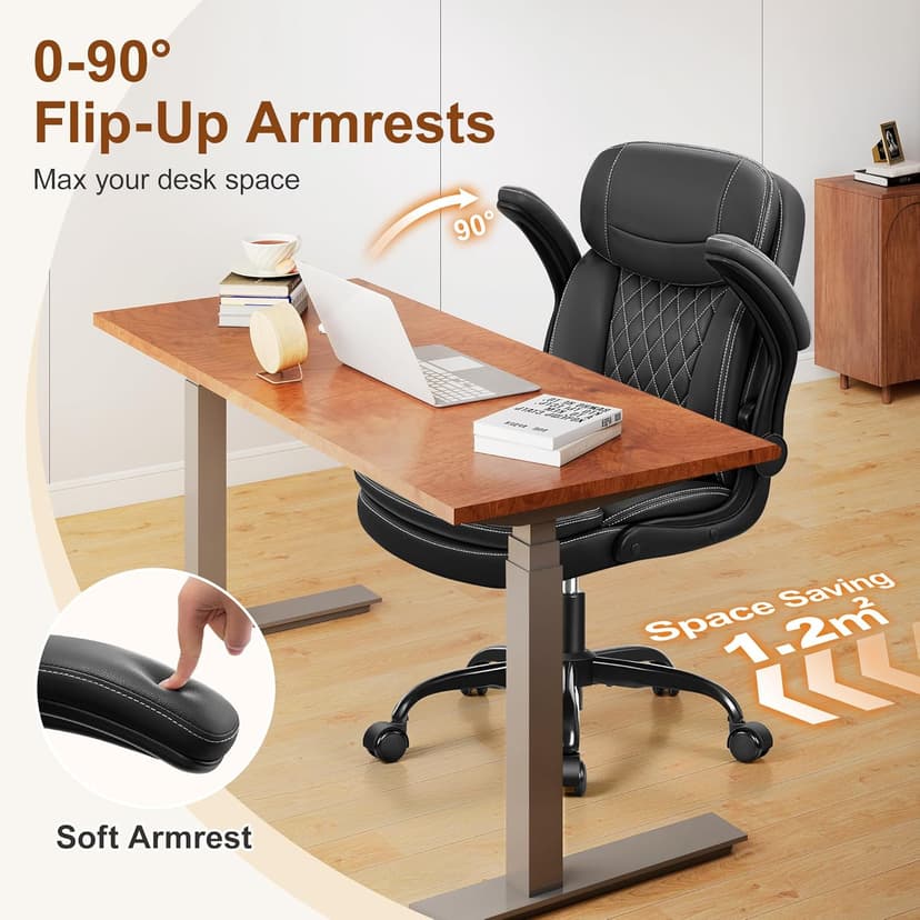 Leather Office Chair, Upgraded PU Computer Desk Chairs with Double-Layer Seat Cushion and Neckrest, 360°Swivel, Ergonomic Small Gaming Chair with Wheels and Adjustable Armrests for Short People, Black