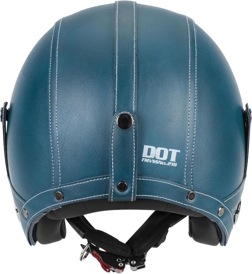Handmade Leather 3/4 Open Face Motorcycle Helmet Retro Vintage Style DOT Approved Adult Half Helmet for Men Women Motorbike Moped Cruiser Scooter