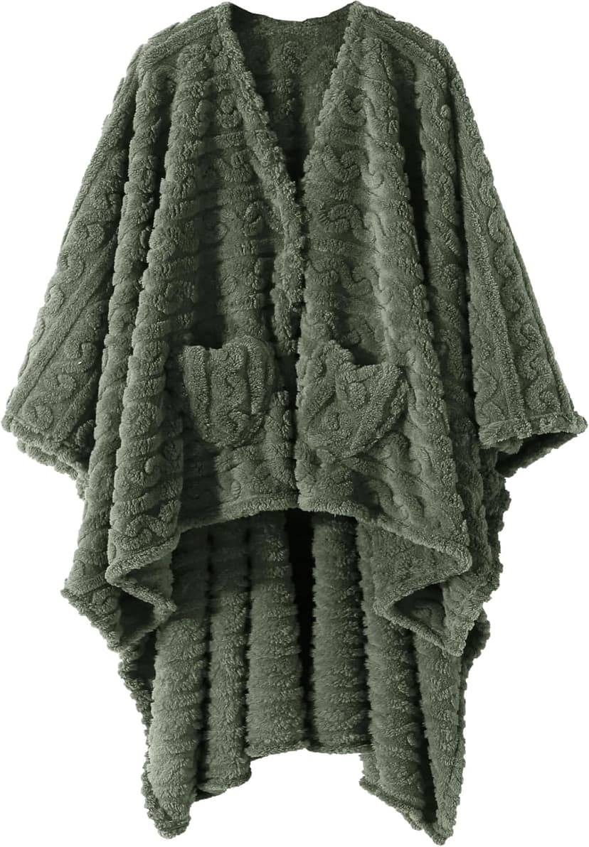 Wearable Blanket Sherpa Fleece Shawl Blanket with Pockets Blanket Poncho Cape for Adults, Cozy Shawl TV Throw Blankets B0DJBGMMCP