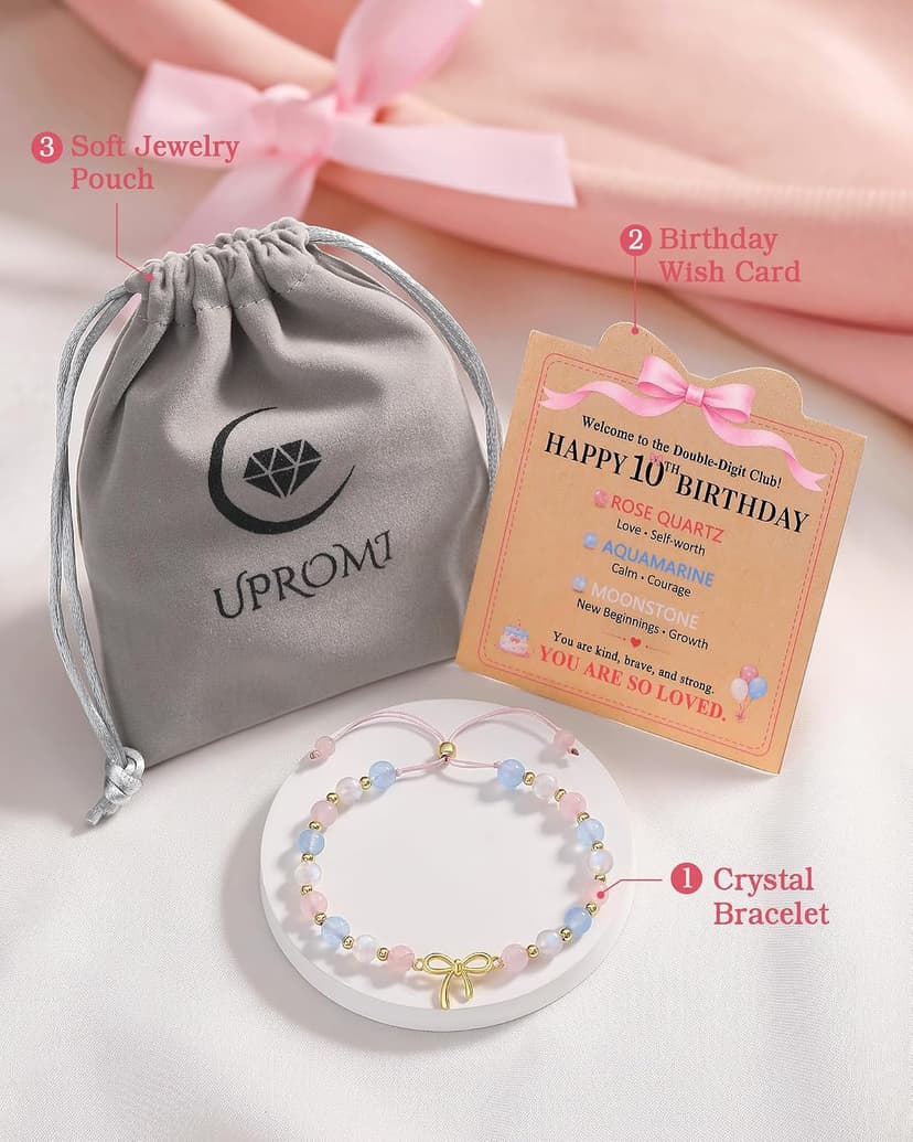 UPROMI 8/9/10 Year Old Girl Birthday Gifts - Bow Crystal Bracelet B0HD6CWC7K