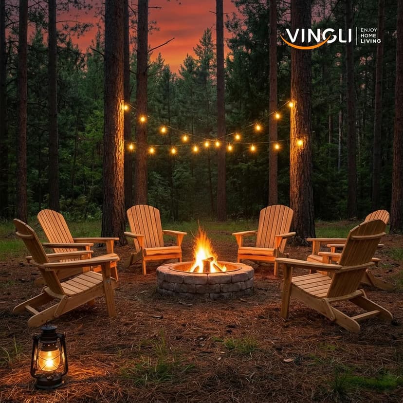 VINGLI Folding Adirondack Chairs Set of 4, Wood Adirondack Chair for Outdoor, Foldable Fire Pit Chairs for Patio, BBQ, Porch, Yard, Pool