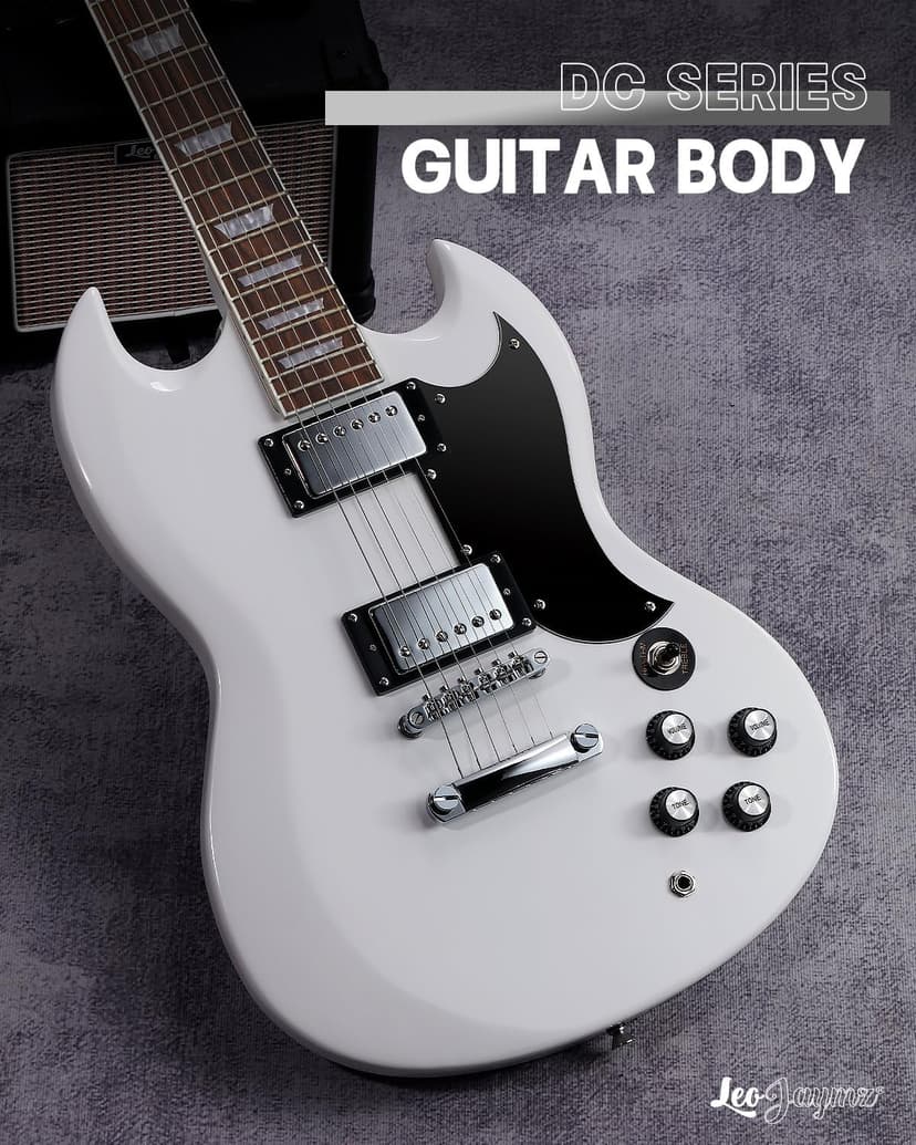 Leo Jaymz 39 Inch Solid Body Electric Guitar - Poplar Wood Body，Maple Neck and Laurel Wood Fretboard (White)