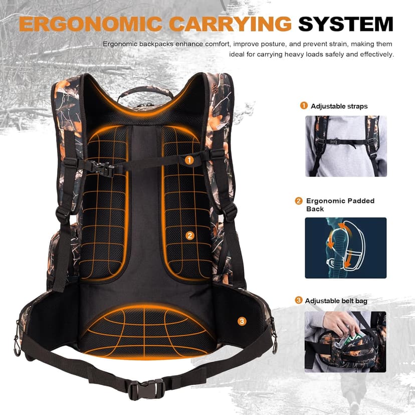 uniHimal Hunting Backpack for Men, Waterproof Camo Backpacks for Hunt with Rain Cover, Durable Large Capacity Day Pack Hunting Gear Accessories for Men