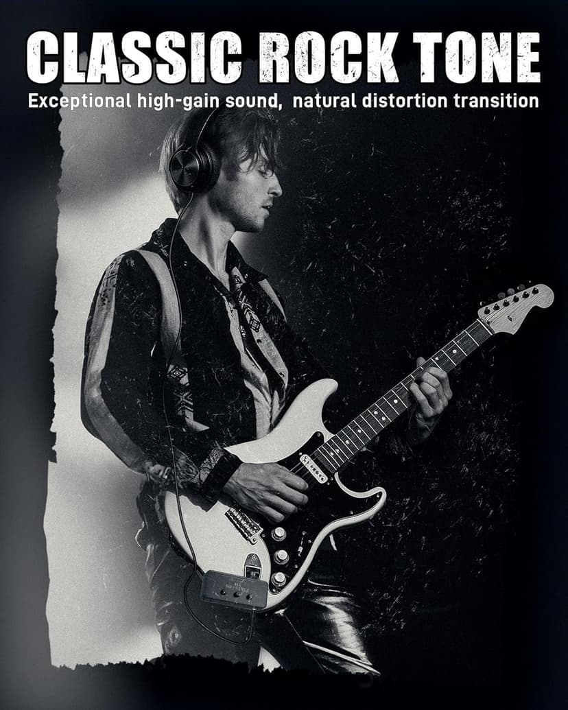 Flatsons F1R Mini Guitar Headphone Amp, Distortion Timbre Electric Guitar Headphone Amplifier with 3.5mm Earbud/AUX Jack, Classic Rock Tone Portable Amp for Silent Practice Indoor Travel Night