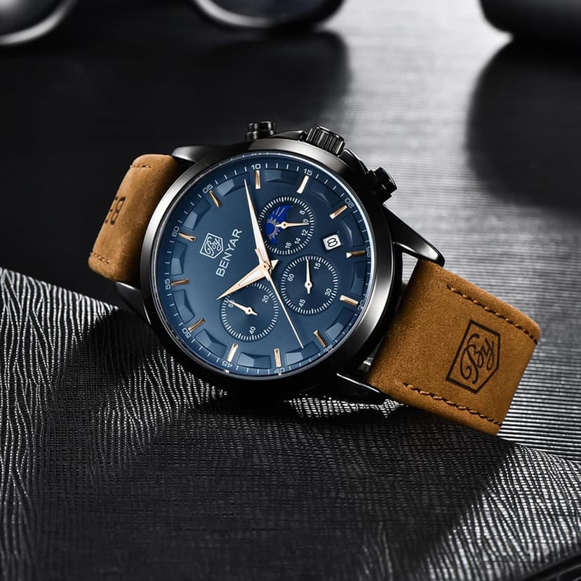BY BENYAR BY BENYAR Mens Watches Analog Quartz Chronograph Waterproof Wrist Watches for Men Fashion Business Work Casual Sport Designer Dress Watch with Calendar Elegant Gifts for Men