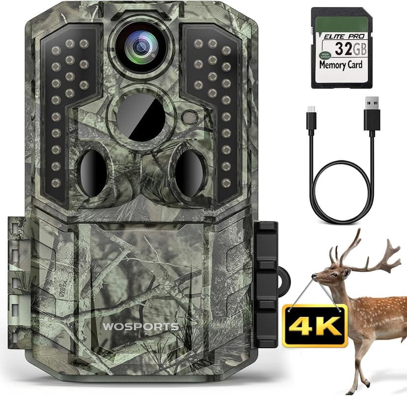 WOSPORTS Trail Camera,56MP 4K 0.2S Trigger Motion Activated,Game Camera with Night Vision IP66 Waterproof 2.0''LCD 120°Wide Trail Cam Lens for Outdoor Scouting Wildlife Monitoring Home Security