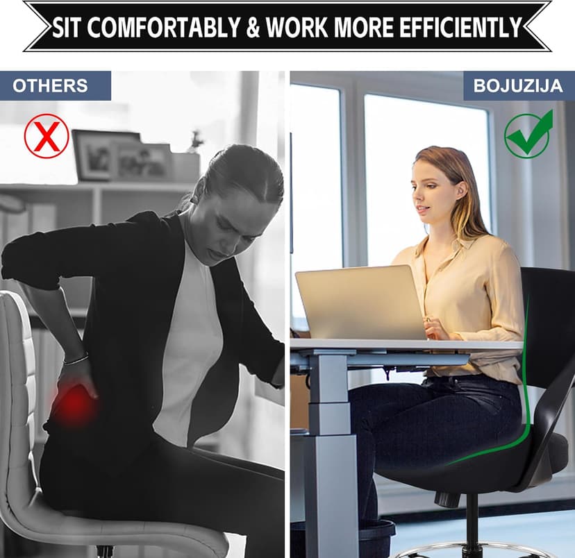 Ergonomic Drafting Chair,Standing Computer Desk Chair,Foot Ring,Lumbar Support,Swivel Task Chair-Black