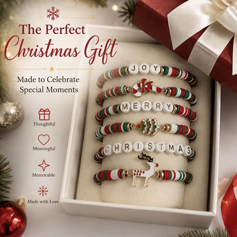 Christmas Festive Gifts for Women Adults - Xmas Sweater Dresses Shirts Outfits Accessories | Christmas Party Favors Supplies OHOME Stocking Stuffers - 6 Pack Christmas Bracelets for Teens Girls Women B0H492897X