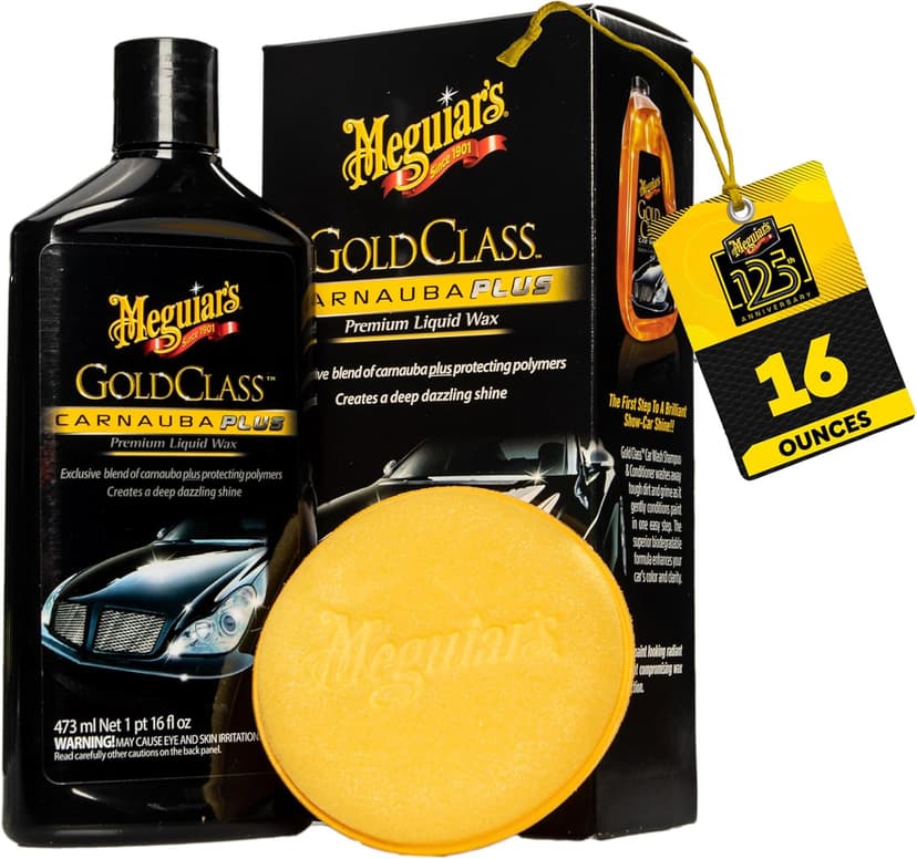 Meguiar's Gold Class Carnauba Plus Premium Liquid Wax Kit, Car Detailing Kit with a Pure Carnauba Wax Blend and a Foam Applicator Pad for Keeping Glossy Paint Protected Like a Pro, 16 Oz Bottle
