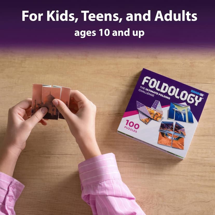 FOLDOLOGY - The Origami Puzzle Game! Brain Teasers for Tweens, Teens & Adults | Travel Game, Hands-On STEM Toy, Stocking Stuffer, Gift for Ages 10+ | Fold the Paper, Complete the Picture | 100 Puzzles