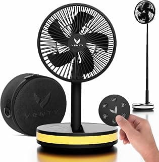 VENTY Portable Fan - Wireless Battery Operated Fan - 4 Speeds - LED Lighting - Carry Case & Remote Control - Cruise Travel - Outdoor Travel RV Power Bank With USB-C Port (Black with Case) B09PMQF5S9