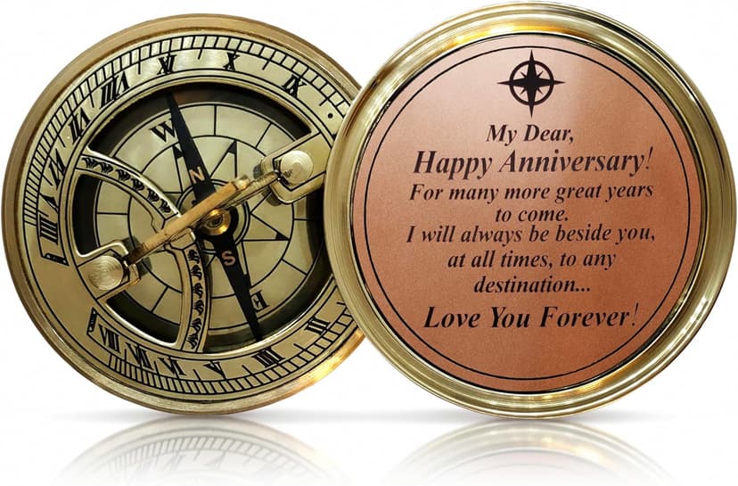 OakiWay Anniversary Sundial Compass Gift for Him or Her - Unique Gift Ideas for Husband or Wife, Men Wedding Anniversary 50th 40th 25th 20th Year Celebration, Gift Card Included