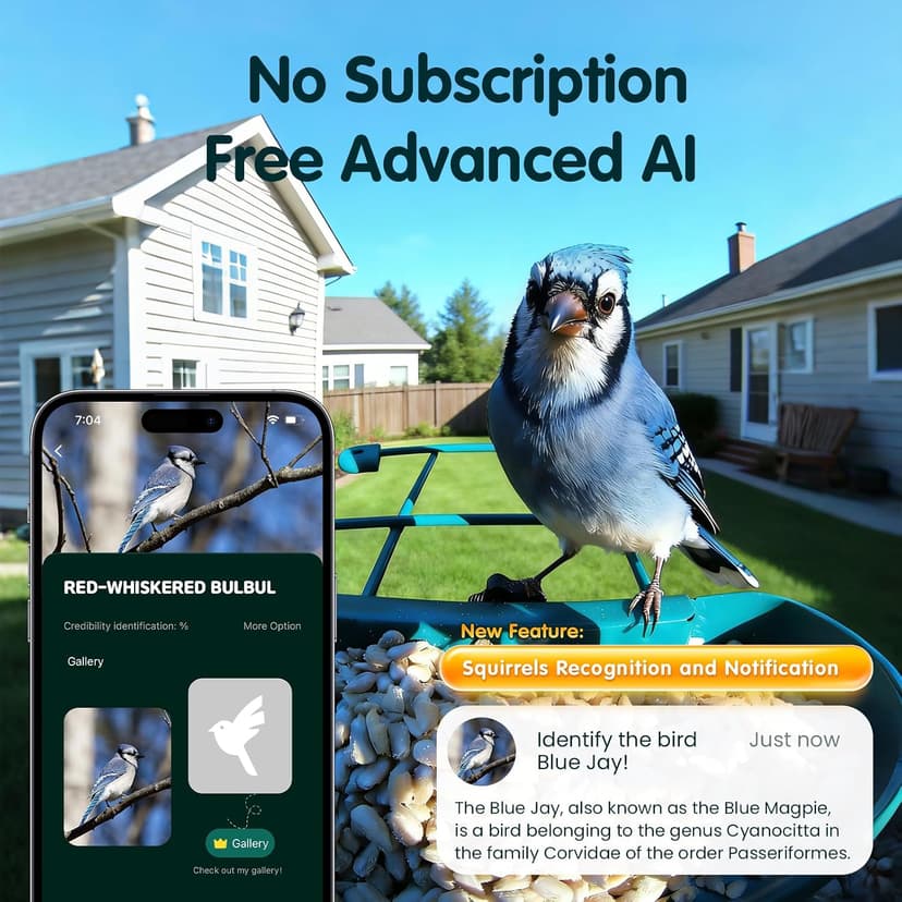 4K Ultra HD Video with Live View,10x Slow Motion,AI Smart Bird Feeder with Camera,2.4G/5G Wi-Fi,Durable Metal,Bird Lover Gift 4K Smart Bird Feeder with Camera,No Subscription,Solar Powered B0FMDP272Y
