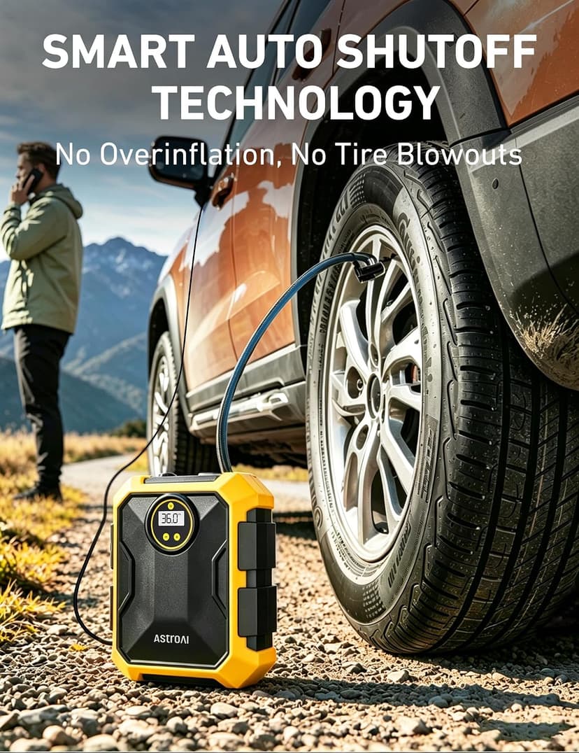 9.8Ft Cord Digital Gauge Auto ShutOff LED Light Fast Inflation Air Pump for Car Tires Bike Ball Motorcycle Inflatables Yellow AstroAI Tire Inflator Portable Air Compressor 12V DC Integrated Storage B097B6X669