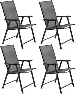 Yaheetech Patio Dining Chairs Set of 4 with Armrests, Outdoor Folding Chairs with Metal Frame and Backrest for Lawn, Garden, Yard and Poolside, Black