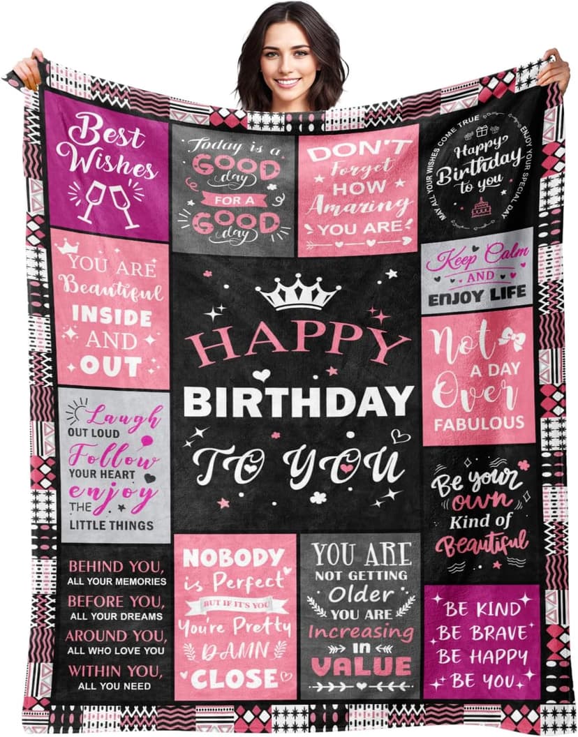 Birthday Decorations for Women, Gift for Women Birthday Unique, Happy Birthday Gift for Her, Mom, Wife, Daughter, Sister Birthday Gifts for Women, Happy Birthday Blanket for Women 50" x 60" B0DC72Z6S7