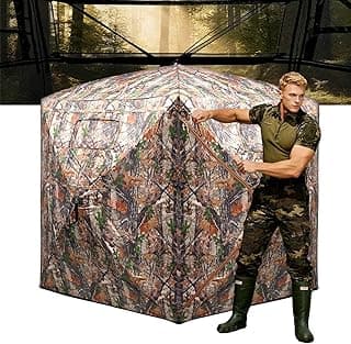 FUNHORUN Hunting Blind 270/360 Degree See Through Ground Blind，2/3 Person Soft Material Pop-Up Camouflage Tent，Easy-Fold Portable Concealed Shelter with Carrying Bag
