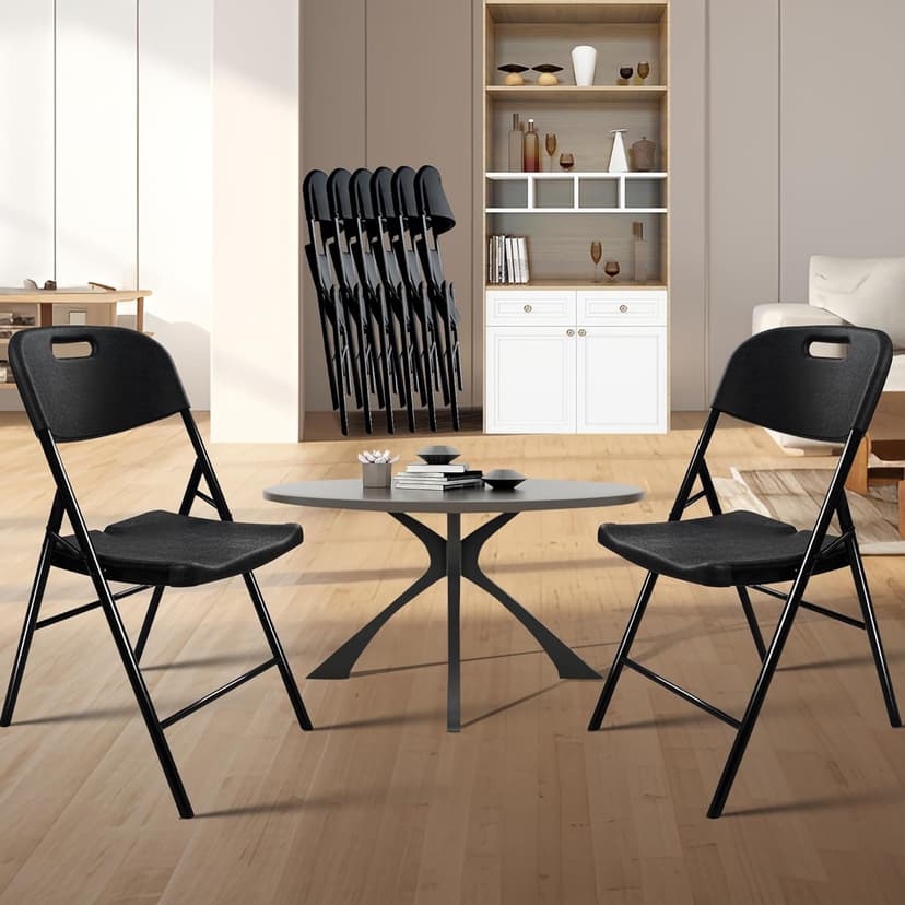 6 Pack Folding Chair, 600 lb Weight Capacity,Indoor/Outdoor Heavy Duty Foldable Chairs for Restaurants, Kitchens, Picnics, Races, Parties & Weddings. (6, Black)