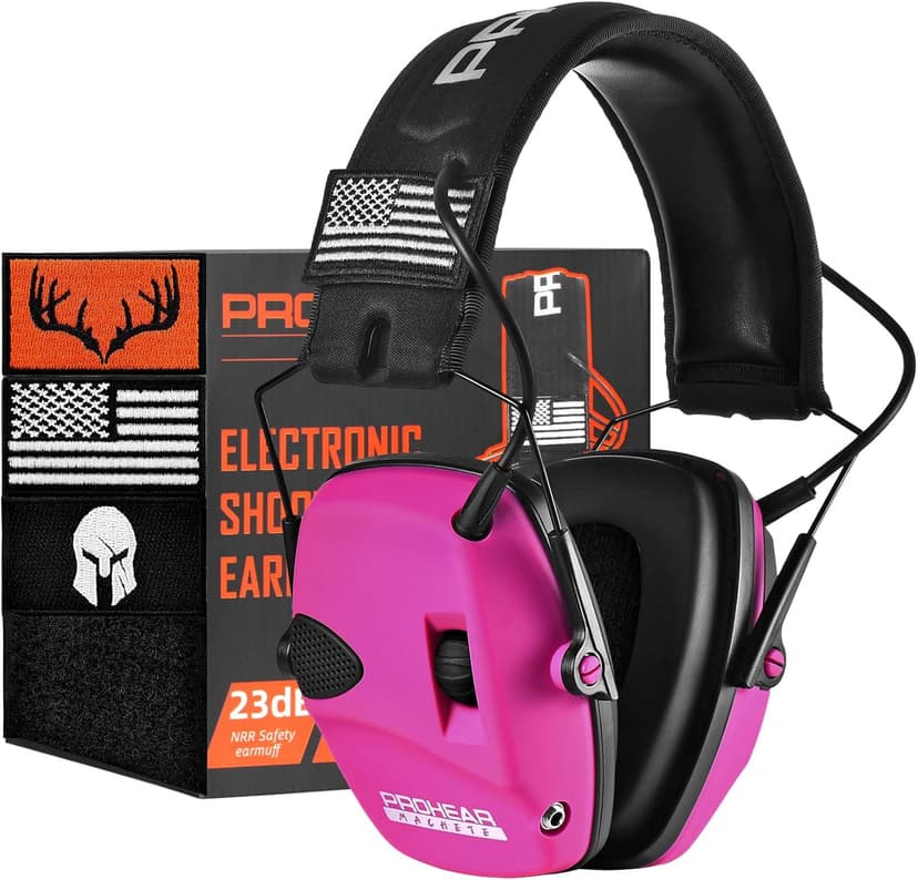 PROHEAR Electronic Ear Protection for Shooting with 4X Sound Amplification, Gun Range Hearing Protection Muffs, NRR 23dB Noise Reduction Headphones for Hunting, Pink