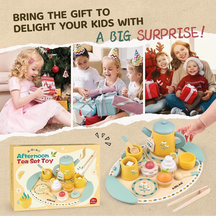Wooden Play Food Toy Sets for Kids Kitchen Accessories Age 3 4 5 6 Wood Educational Toys Tea Sets for 3-5 Girl Birthday Gift 3 Year Old Princess Party B0CQ2PFTXC