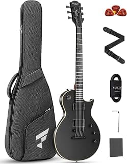 Fesley 39" LP Electric Guitar Kit: Full Size Solid Body Electric Guitars for Beginners with Humbucker Pickups, Poplar Body, Mahogany Neck,22 Frets,6 String Guitar with Gig Bag,Cable,FLP350,Matte,Black