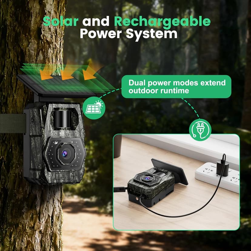 MAXDONE Solar Trail Camera WiFi Bluetooth - 48MP 30fps Game Camera with 5200mAh Rechargeable Battery, 0.1s Trigger Speed Motion Activated Trail Cam IP66 with 32GB TF Card for Wildlife Monitoring