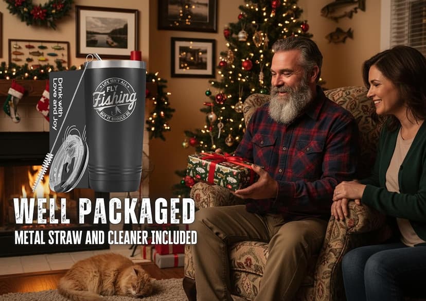 Onebttl Fly Fishing Gifts for Men, Gifts for Fly Fishing Lover, Funny Fishermen Gift, 20oz Stainless Steel Tumbler, Laser