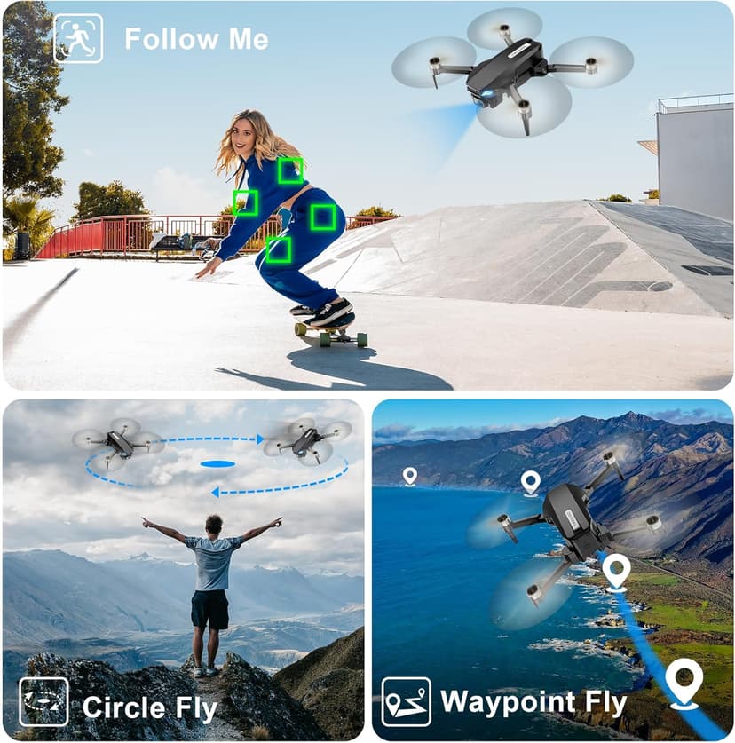 GPS Drone with Camera for Adults, 2K HD FPV Drone with Auto Return, Follow Me, Circle Fly, Waypoint Fly, Stable Hover, Brushless Motor, Foldable 5G Transmission Remote Control Quadcopter, Black
