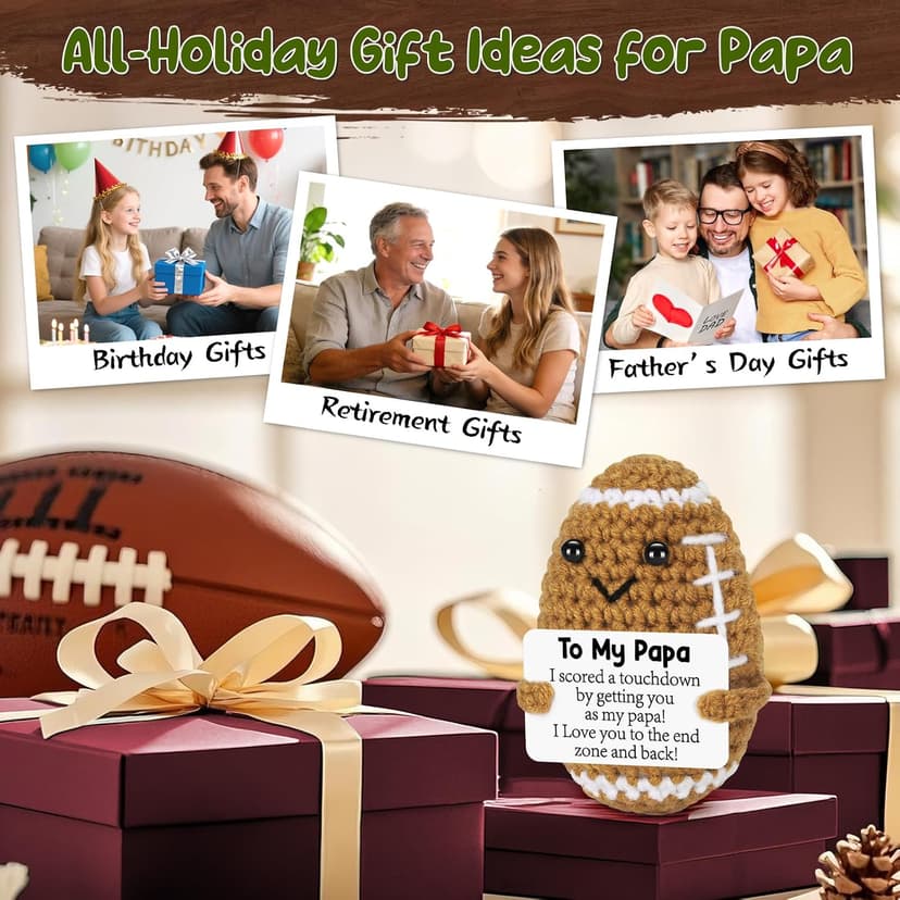 Positive Handmade Crochet Dad Gifts, Funny Small Gift for Dads, I Love You Papa Gift Idea, Unique Football Doll for Bonus Dad BiuNiuring Papa Fathers Christmas Birthday Gifts from Daughter Son Wife B0GDFSDRNZ