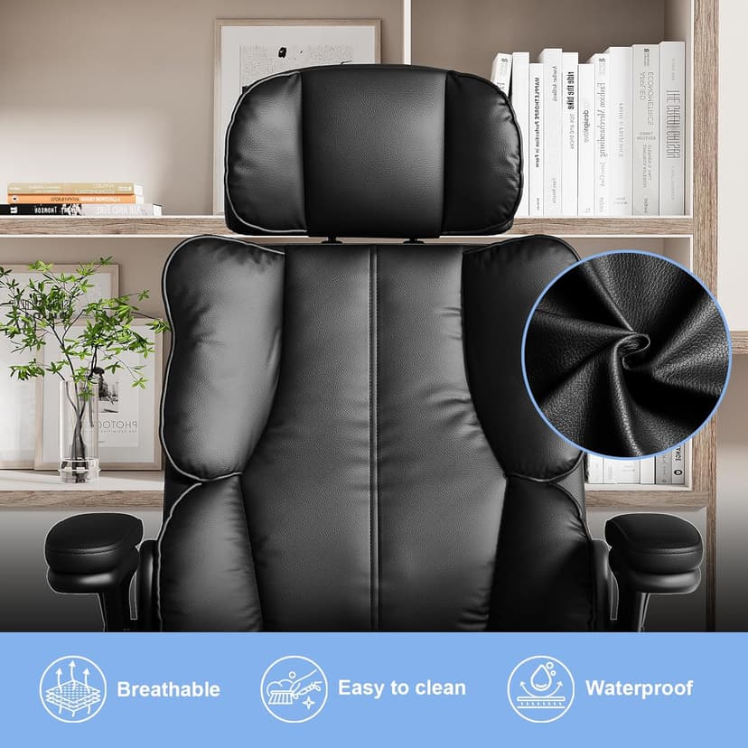 Kensaker Executive Leather Office Chair, Computer Chair with Thick Cushion & Lumbar Support, Ergonomic Desk Chair with Adjustable Headrest & Armrests,Black