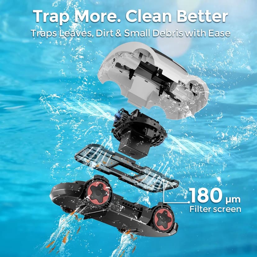 C5 Cordless Robotic Pool Cleaner with 180-Min Runtime, 2.7L Large Filter Basket & Self Parking, Pool Vacuum for Above-Ground Flat Pools up to 2200 Sq.Ft