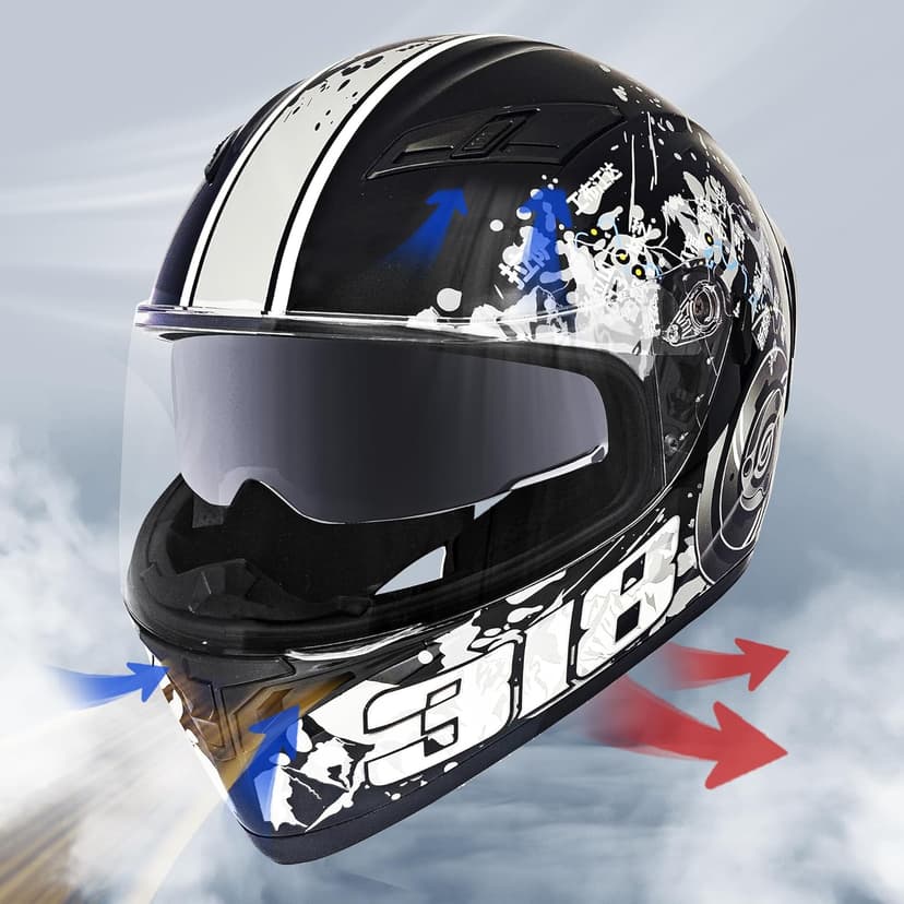 Adult Full Face Motorcycle Helmet with Dual Visor, DOT Approved Street Bike Racing ADV Motocross Helmets for Men Women, Ventilation