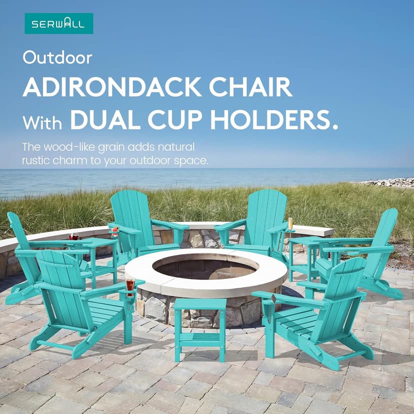 SERWALL Adirondack Chair with Cup Holders - Composite Adirondack Chairs Set of 2 HDPE Outdoor Chairs All Weather Use- Aruba